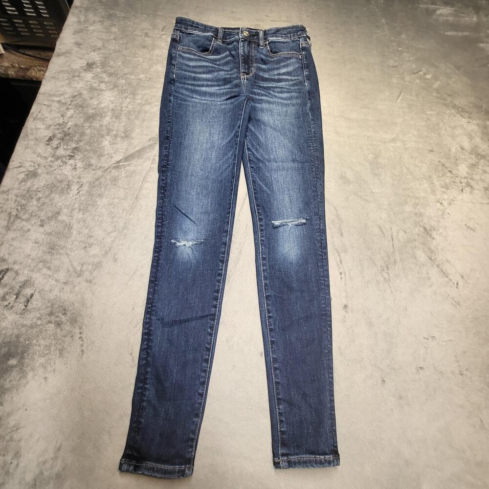 American Eagle Jeans Womens 4 Blue Hi-Rise Jegging Slim Medium Wash Distressed
